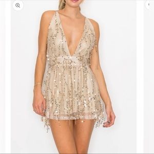 Sequin Mesh Mini Dress in Champagne